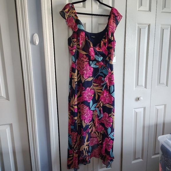 Kenzie Tropical Floral Faux Wrap Dress Sz 14 - Picture 4 of 9